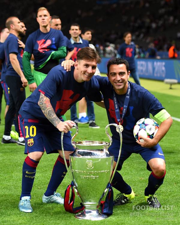 리오넬 메시(왼쪽), 차비 에르난데스(이상 바르셀로나). 게티이미지코리아