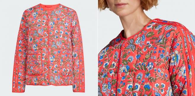 이른바 '김장 조끼'로 불리는 꽃무늬 조끼가 인기를 끌면서 운동복 브랜드에서도 비슷한 디자인의 의상이 새롭게 출시돼 화제다./사진=아디다스 공식 홈페이지