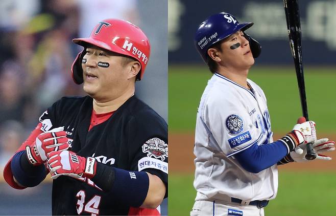 자유계약선수 중 시장에 남은 12명의 거취에 관심이 쏠린다. 사진은 KIA에서 활약한 최형우(왼쪽)와 삼성에서 활약한 강민호. /사진=뉴스1