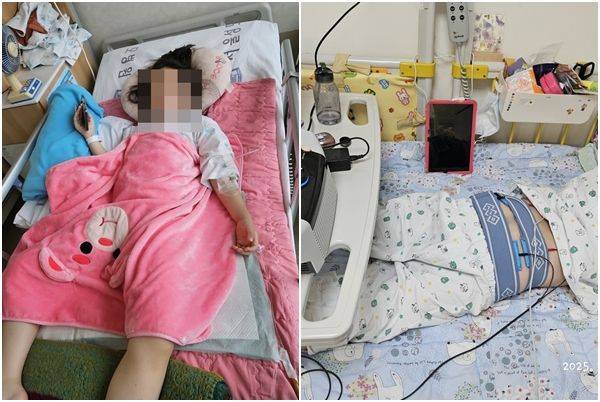 합기도 체육관에서 무리한 동작으로 인해, 하반신 마비가 된 9살 아이가 병원 침대에 누워있다. 사진=한승곤 기자·가족제공