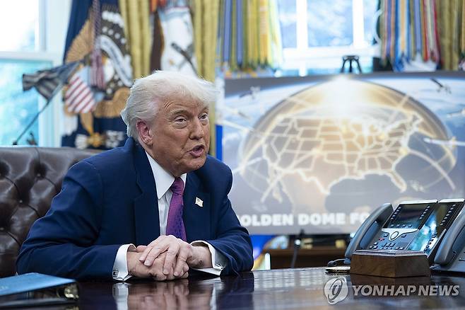 골든돔 설명하는 도널드 트럼프 미 대통령 [UPI 연합뉴스 자료사진. 재판매 및 DB 금지]