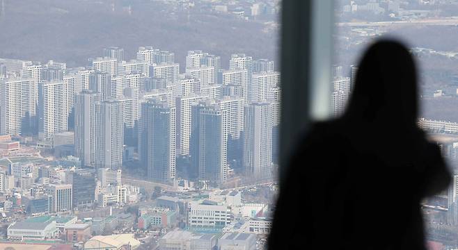 서울 송파구 롯데월드타워에서 바라본 강남 아파트 단지 모습 [뉴스1]