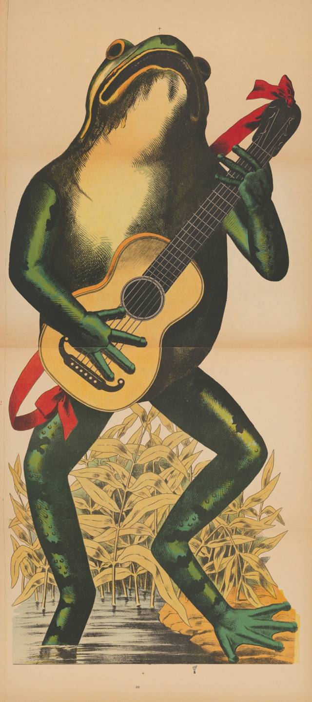 ▲Frog playing guitar in a marsh (1906-1918), René Ackermann (German, 19th/20th century)