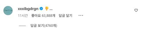 지드래곤이 29일 마마 어워즈 공식 소셜미디어에 남긴 댓글. /인스타그램