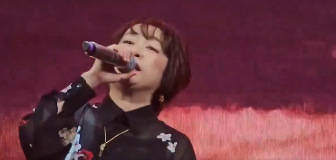 일본 인기 애니메이션 ‘원피스’의 엔딩곡으로 알려진 가수 오오츠키 마키가 지난 28일 중국 상하이에서 열린 '반다이남코 카니발 2025'에서 공연을 하고 있다. 유튜브 캡쳐