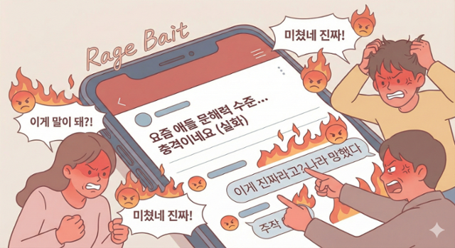 영국 옥스포드대 출판부에서 선정된 2025년 올해의 단어 '레이지베이트'. 구글 Gemini 생성 이미지