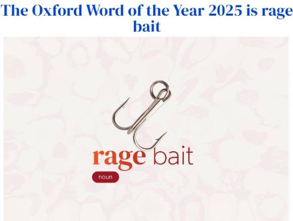 '옥스퍼드 랭귀지스' 사업부가 2025년 '올해의 단어'로 '분노 미끼'(rage bait)를 선정했다. [사진=옥스포드대 출판부 홈페이지 캡처]