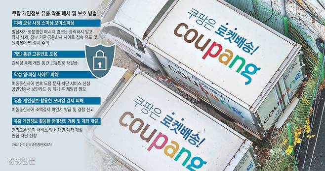 쿠팡에서 3370만명에 달하는 고객 개인정보가 유출되면서 국민 불안감이 커지고 있다. 1일 서울 시내 한 쿠팡 물류센터에 배송 차량이 주차돼 있다.  성동훈 기자 zenism@kyunghyang.com