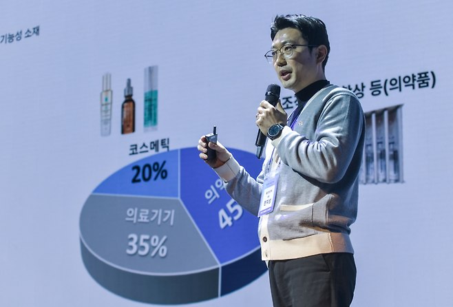 올인원진텍 한지성 대표가 지난해 12월 서울에서 열린 부산창조경제혁신센터 투자 프로그램 데모데이에서 IR 피칭을 진행하고 있다. 부산창경 제공