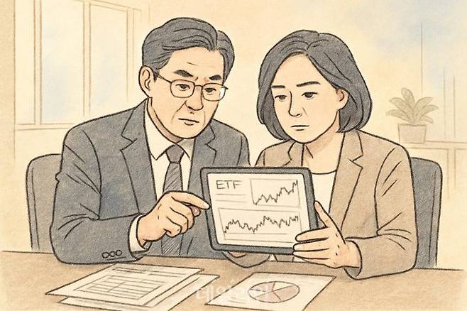 안정성과 수익성이라는 두 마리 토끼를 모두 잡은 상장지수펀드(ETF)가 퇴직연금 투자자들 사이에서 인기를 끌고 있다. ⓒ데일리안 AI 삽화 이미지
