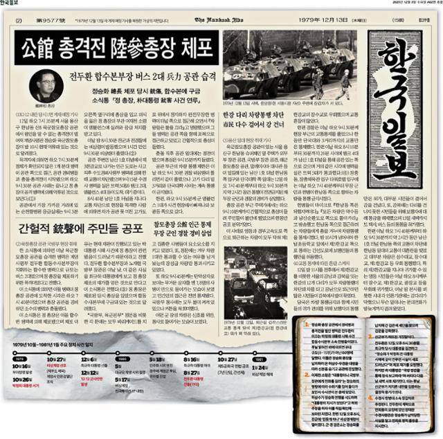 1979년 12.12 군사반란의 밤을 담은 삭제기사를 복원해 만든 2025년 12월 3일자 한국일보 2면 중 일부.
