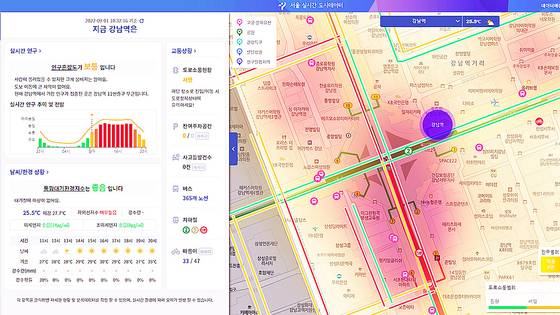 강남역 인구혼잡도와 교통상황을 보여주는 서울 열린데이터 광장. [사진 서울 열린데이터 광장 캡쳐]