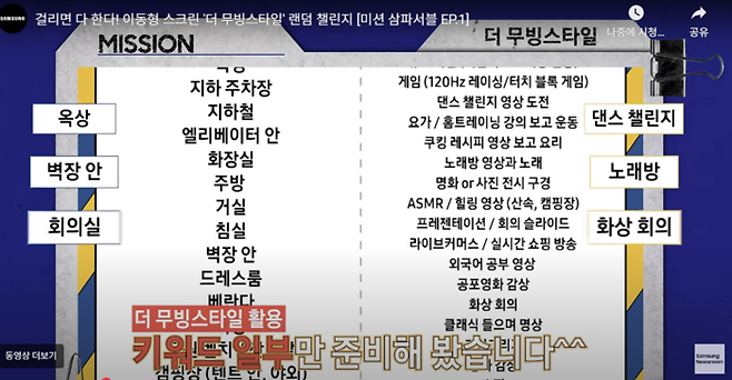 다양한 랜덤 미션을 수행하며 ‘더 무빙스타일’의 매력을 알아보는 실험 영상.[삼성전자]