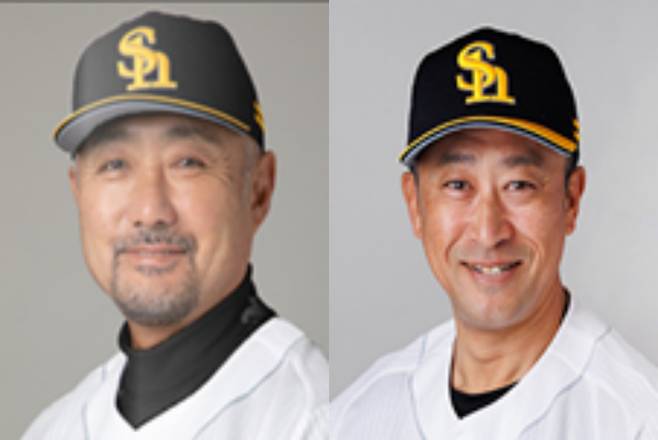 모리야마(왼쪽) 퓨처스 감독과 무라카미 코치. /사진=삼성 라이온즈 제공