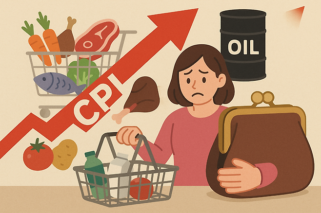 석유류·농축수산물 중심으로 소비자물가가 올라서 실질소비가 줄고 있는 모습 <챗GPT 그림>
