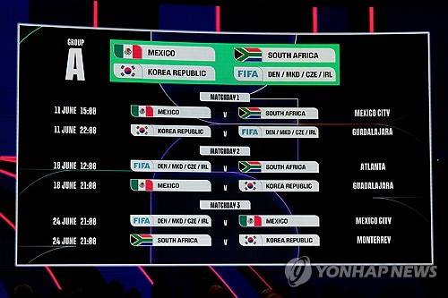 북중미 월드컵 A조 경기 시작 시각과 장소(표기 시간은 미국 동부 기준) [AP=연합뉴스]
