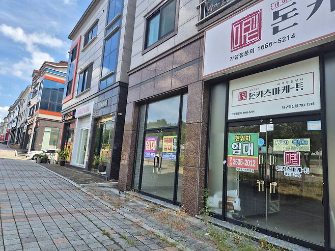 지난 6일 대구 동구 신서동 새론중학교 앞 건물 곳곳에 ‘임대’를 알리는 현수막이 붙어있다.