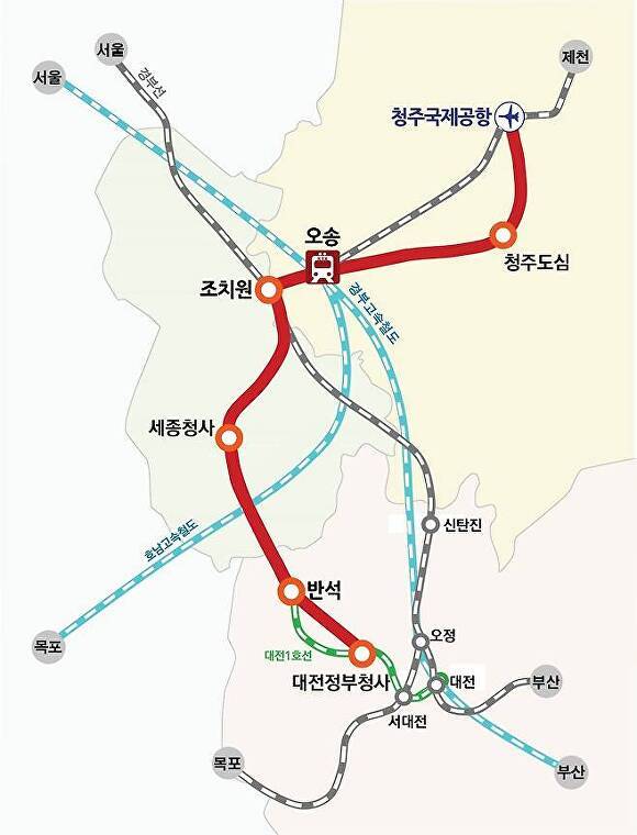 충청권 광역급행철도 CTX 노선도 [사진=대전·세종시]
