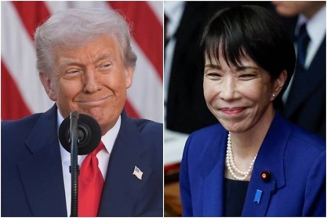 트럼프 미국 대통령(왼쪽)과 다카이치 사나에 일본 총리. AP·로이터 연합뉴스