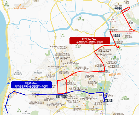 경기도 파주시 운정신도시 자율주행버스 시범운행 노선도. [사진=파주시]