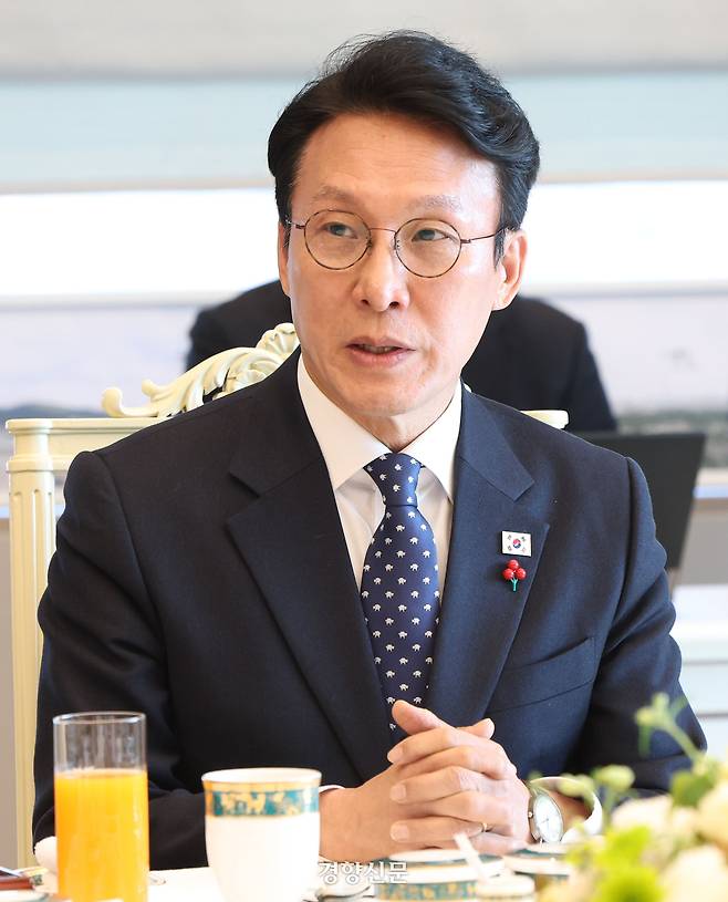 김민석 국무총리가 지난 3일 용산 대통령실에서 이재명 대통령이 참석한 가운데 열린 5부 요인 초청 오찬 간담회에서 발언하고 있다. 김창길 기자