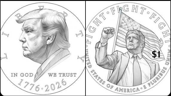 SNS에서 유포된 미국 독립 250주년 기념주화 디자인 초안. 앞면과 뒷면에 도널드 트럼프 미국 대통령 얼굴이 그려져 있다. SNS 갈무리