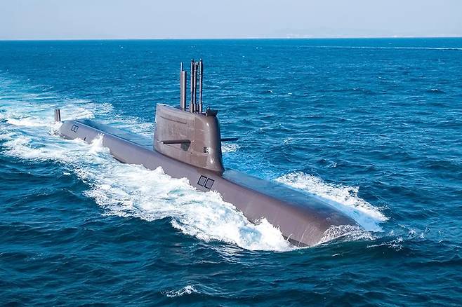 한국이 독자 개발한 3세대 잠수함(장보고-III). 도산안창호급은 KSS-III의 정식 명칭. / 한화오션