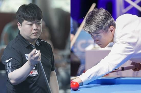 11일 열릴 이집트 샤름엘셰이크3쿠션월드컵 32강본선에 조명우 허정한 김행직 차명종 강자인 등 한국선수 5명이 출전한다. 조명우(왼쪽)와 강자인은 B조에서 경기를 치른다. (사진=SOOP)