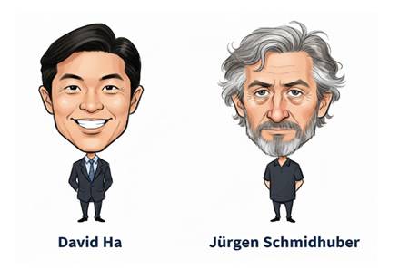 월드 모델의 대중화에 기여한 데이비드 하와 위르겐 스미트후버(필자가 Gemini로 생성함)