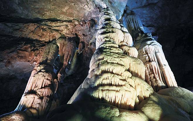 강원 정선 화암동굴의 동굴생성물. 화암마을에 있던 천포금광에서 금맥을 찾다가 발견한 동굴이다.