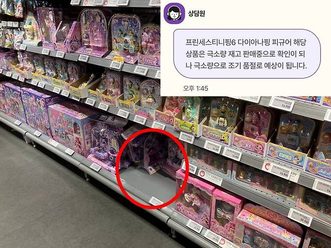 [서울=뉴시스] 김수빈 인턴기자 = 10일 오후 6시 서울 광진구 이마트 자양점에 '다이아나핑'이 소량 진열돼 있다. 고객센터 문의 결과 "조기 소진 예상된다"는 답변이 왔다. 2025.12.10. *재판매 및 DB 금지