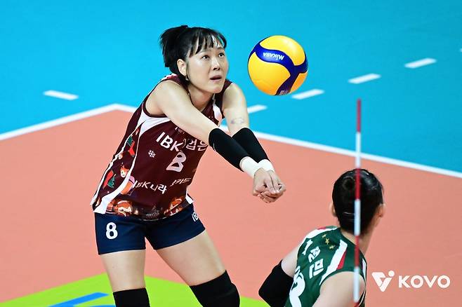 리시브하는 기업은행의 리베로 임명옥 [한국배구연맹 제공. 재판매 및 DB 금지]