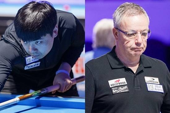 12일 밤 치러진 샤름엘셰이크3쿠션월드컵 16강전에서 김행직은 뷰리를 50:33으로 꺾고, 마틴혼을 물리친 야스퍼스와 8강서 격돌한다. (사진=SOOP)