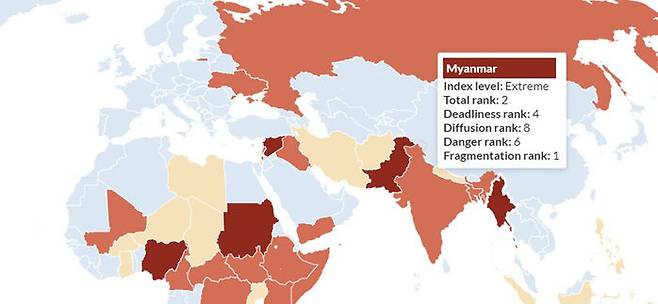 미얀마를 '세계에서 가장 분열된 분쟁 국가'로 명명한 ACLED 자료