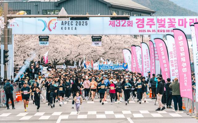제33회 경주벚꽃마라톤대회가 2026년 4월 4일 경주보문관광단지 일원에서 열린다. 사진은 제32회 대회 출발 모습. 경주시 제공