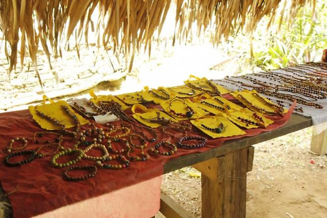 사테레-마웨 부족이 만들어 팔고 있는 장신구들. 어린이과학동아 제공&nbsp;