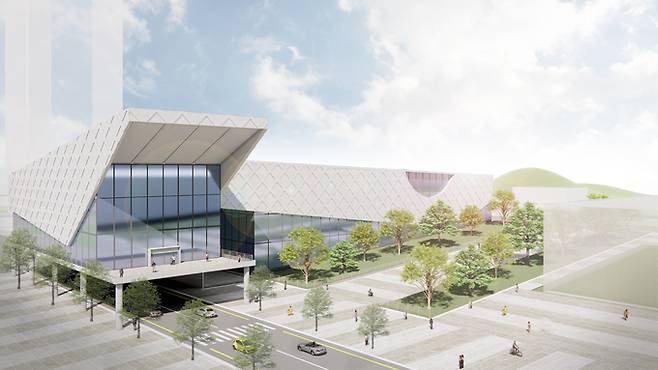 ▲ 구미시 산동읍 확장단지에 신축하는 다목적 체육관(수영장)이 포함된 청년문화 센터 조감도.