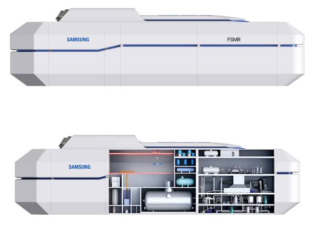 한국원자력연구원과 삼성중공업이 개념설계 중인 SMART100을 탑재한 '부유식 SMR(FSMR)' 모습. 원자력연 제공.