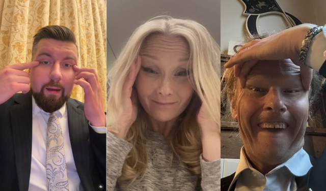 미스 핀란드가 인종차별로 자격을 박탈당하자 여당 의원들이 항의하며 단체로 ‘눈 찢기’ 사진을 올리고 있다. 왼쪽부터 핀란드 국회의원 세바스티안 튕퀴넨, 카이사 가레데브(Kaisa Garedew), 유호 에롤라(Juho Eerola). 페이스북·엑스 갈무리