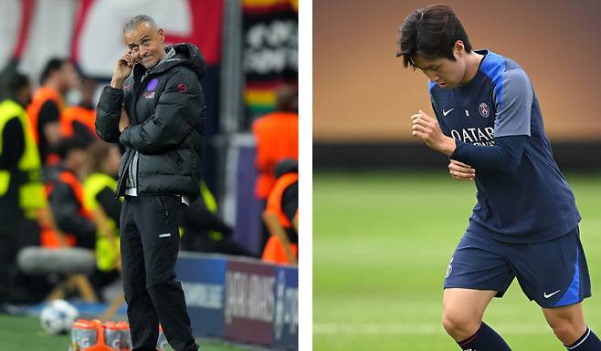 PSG 엔리케 감독(왼쪽)과 이강인. 게티이미지코리아