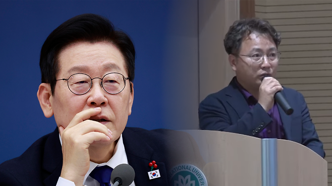 이재명 대통령이 신안군 ‘햇빛연금’을 “나라 운명 가를 사업”이라며 햇빛연금 사업을 시작한 신안군의 장희웅 신재생에너지국장(오른쪽)을 극찬했다. 뉴시스·JTBNews 갈무리