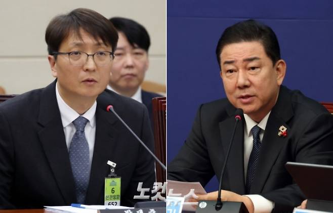 쿠팡 박대준 전 대표와 더불어민주당 김병기 원내대표. 윤창원 기자