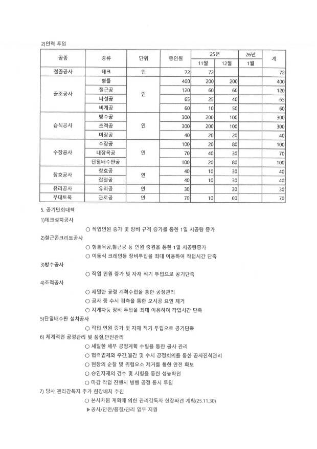 광주대표도서관 신축 공사 감리 측이 광주시에 제출한 ‘부진공정 만회대책 보고서’ 일부.