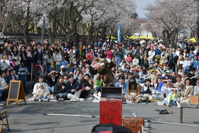 경주 주요관광지로 떠오르고 있는 대릉원 돌담길의 축제 현장에 몰려든 관광객들. 강시일 기자