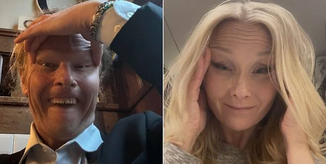 눈을 찢는 인종차별 제스처를 하는 유호 에롤라(왼쪽), 카이사 가레데우(오른쪽) 핀란드인당 의원. 출처 X