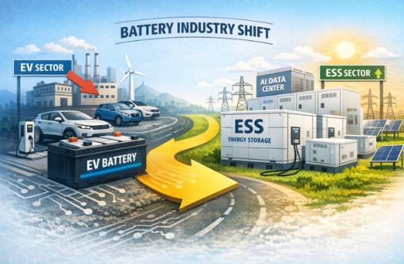 배터리 산업의 중심 축이 전기차에서 에너지저장장치로 이동하고 있다. [사진=챗GPT로 그린 그림]