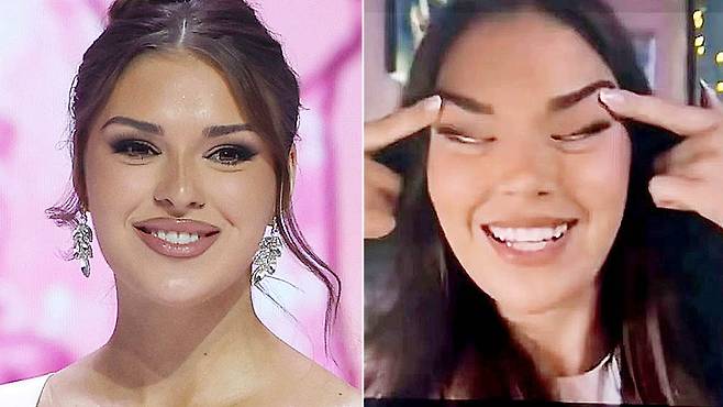 Miss Finland Sarah Dzafce said in the viral photo that she was "eating with a Chinese" when posing with slanted eyes [EPA/YONHAP, SCREEN CAPTURE].