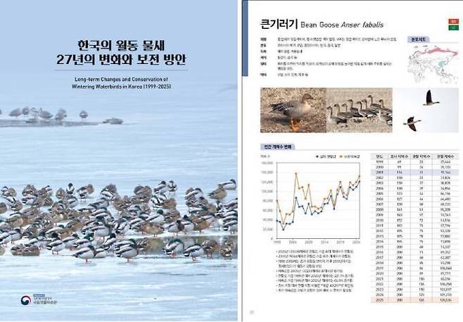 19일 국립생물자원관이 우리나라의 겨울철새의 생태를 종합적으로 분석한 ‘한국의 월동 물새 27년의 변화와 보전 방안’을 펴냈다. 국립생물자원관 제공