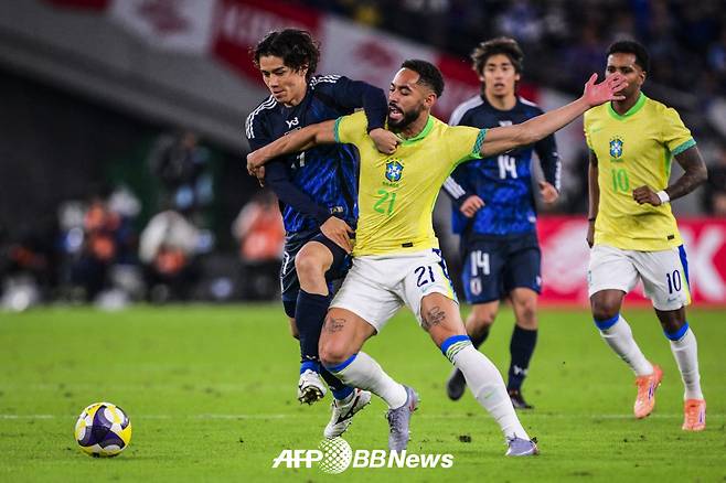 지난 10월 브라질과의 평가전에서 3-2로 승리했던 일본 축구대표팀. /AFPBBNews=뉴스1