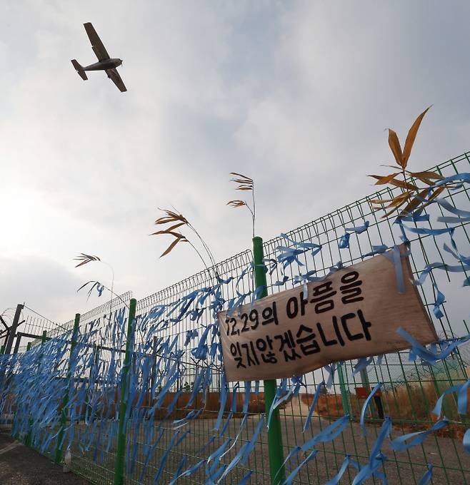 '12·29의 아픔을 잊지 않겠습니다'2024년 12월 29일 179명의 희생자가 발생한 제주항공 여객기 참사가 1주기를 앞두고 있는 가운데 참사가 일어난 무안국제공항은 21일 적막감속에 추모의 리본이 공항 주변을 감싸고 있다. /임문철 기자 35mm@namdonews.com